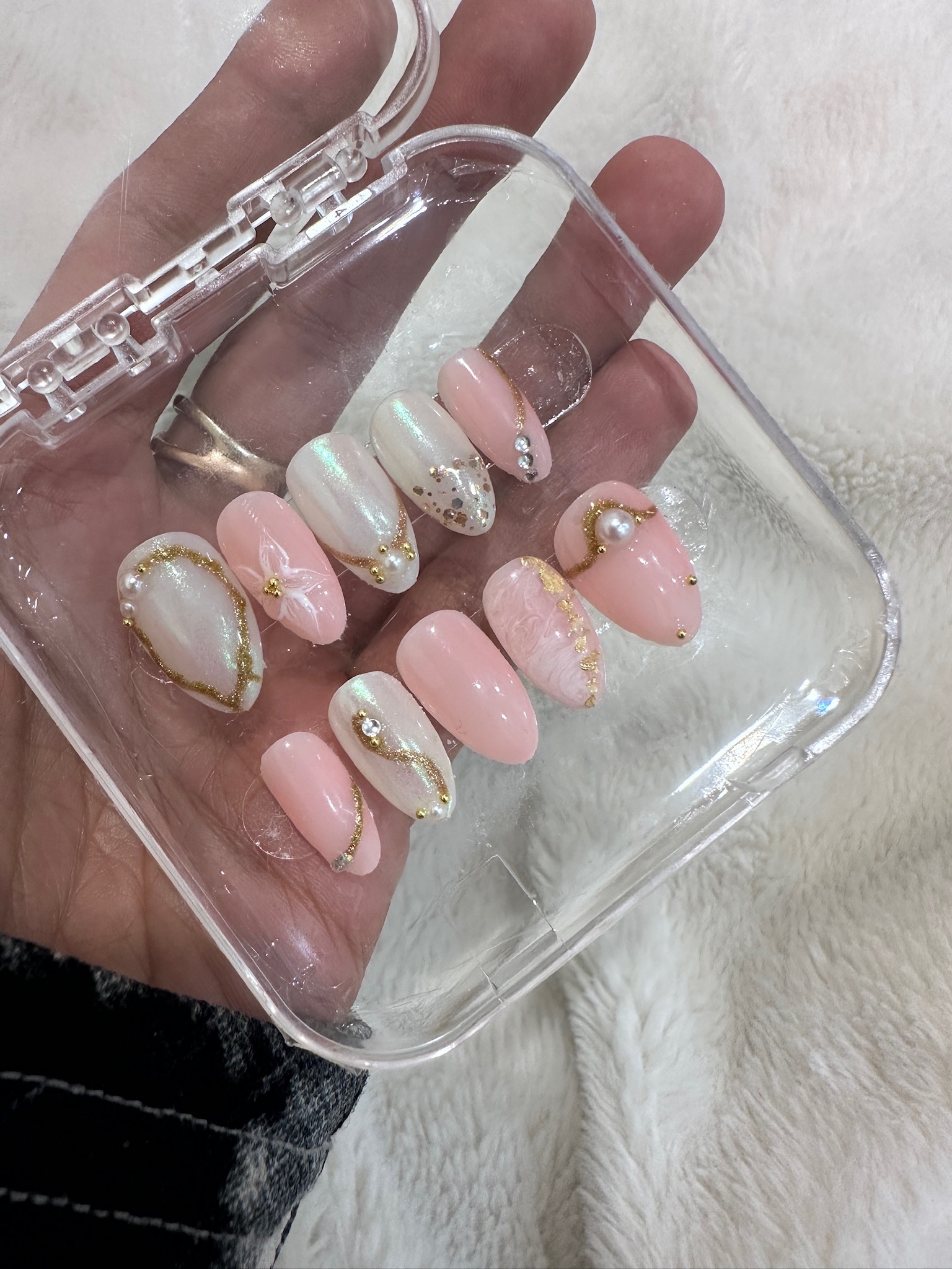 Opal Pearl Swirl — waterproof handmade press-on nails