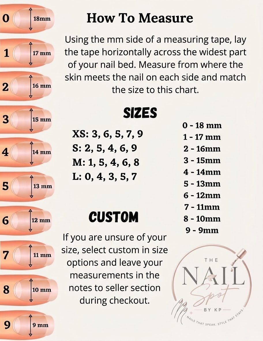 Nail sizing chart — how to measure with a tape and match XS to L